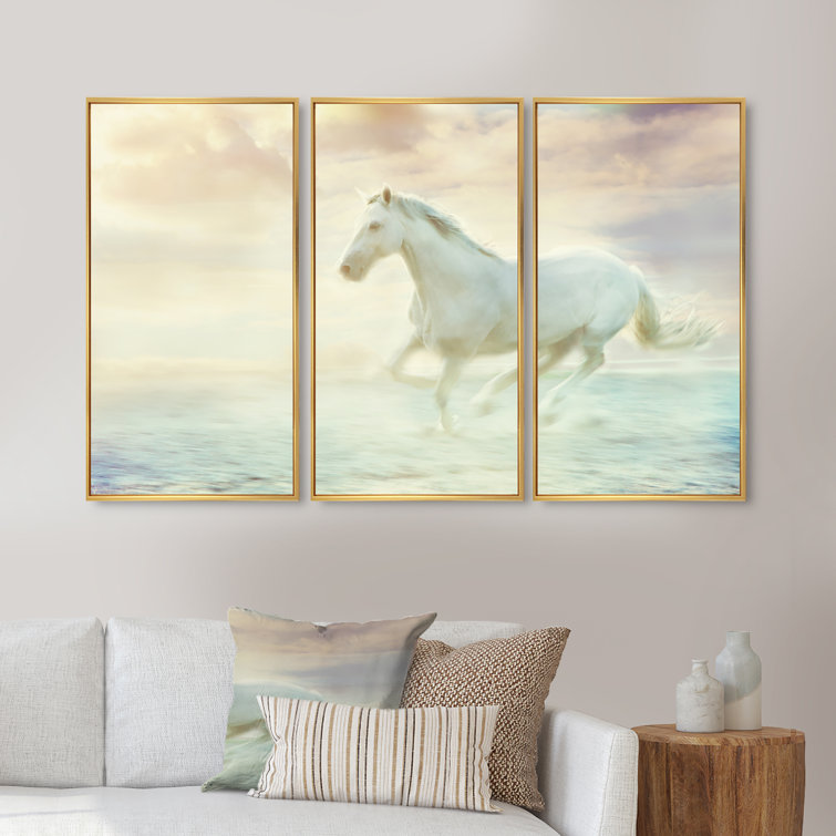 Union Rustic Fantasy White Horse Framed On Canvas 3 Pieces Print Wayfair Canada